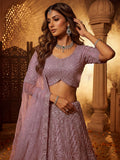 Stylish Lavender Sequins Net Wedding Wear Lehenga Choli With Dupatta
