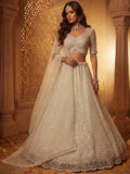 Attractive Off-White Beads Work Net Wedding Wear Lehenga Choli With Dupatta