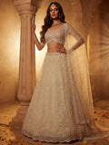 Attractive Off-White Beads Work Net Wedding Wear Lehenga Choli With Dupatta