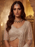 Attractive Off-White Beads Work Net Wedding Wear Lehenga Choli With Dupatta