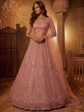 Dazzling Dusty Pink Sequins Net Wedding Wear Lehenga Choli With Dupatta