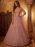 Dazzling Dusty Pink Sequins Net Wedding Wear Lehenga Choli With Dupatta