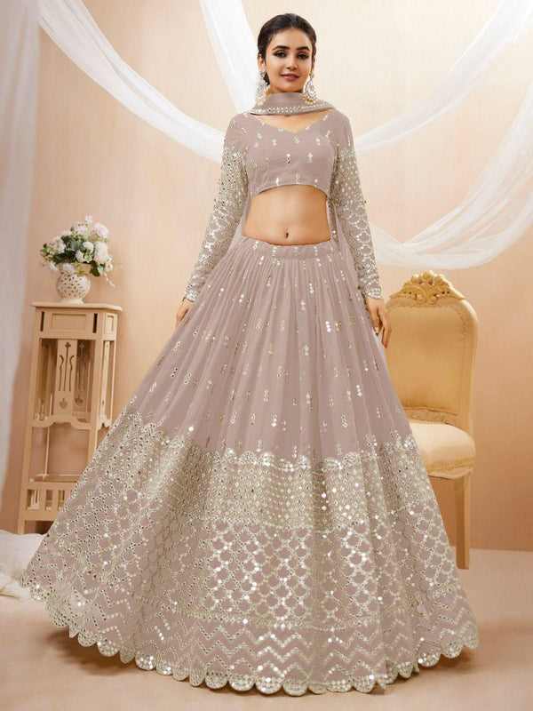 Fascinating Grey Sequins Georgette Reception Wear Lehenga Choli