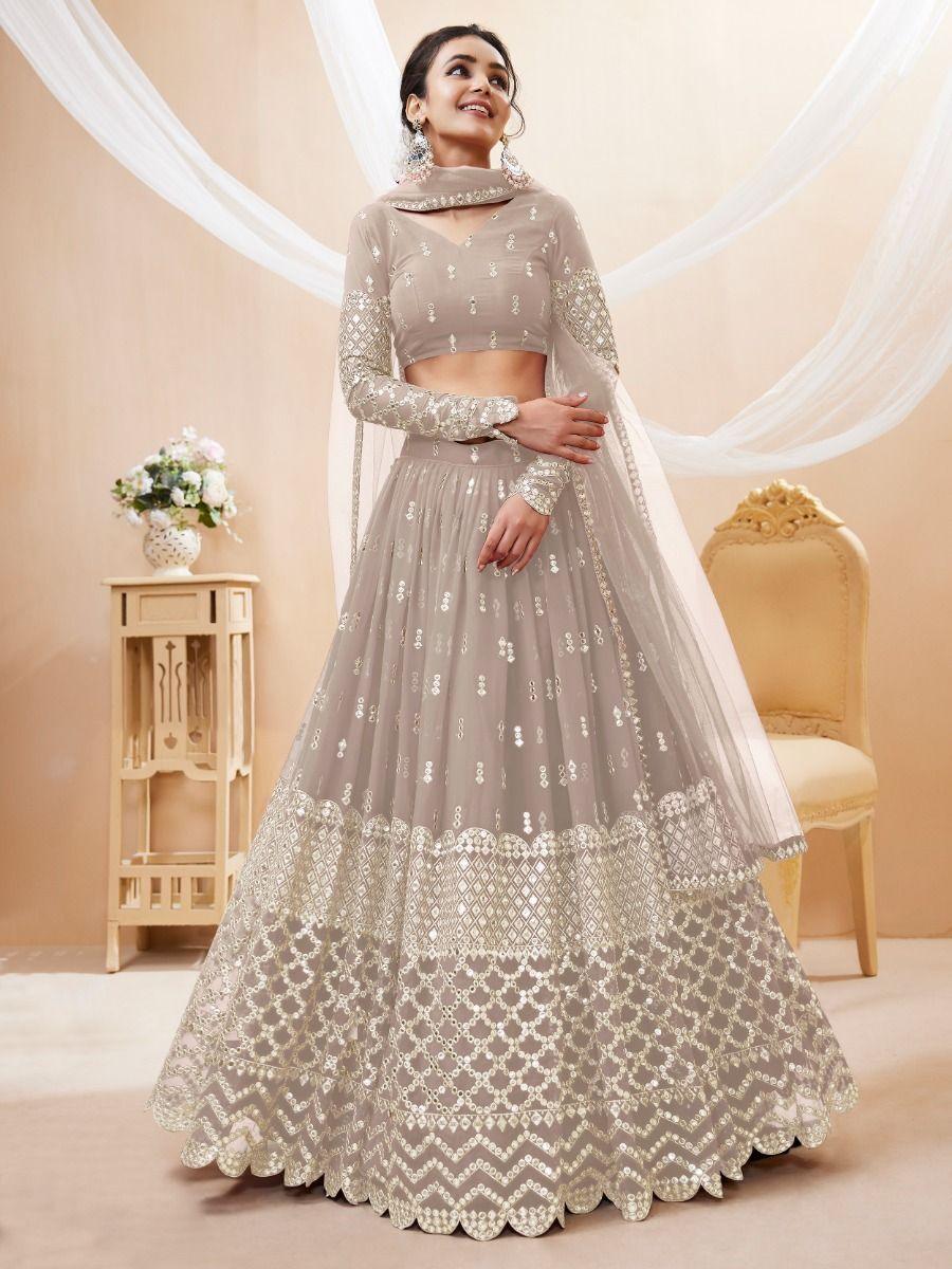 Fascinating Grey Sequins Georgette Reception Wear Lehenga Choli