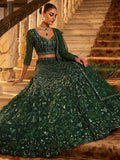 Graceful Green Sequins Net Wedding Wear Lehenga Choli With Dupatta