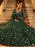 Graceful Green Sequins Net Wedding Wear Lehenga Choli With Dupatta