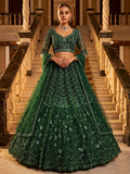 Graceful Green Sequins Net Wedding Wear Lehenga Choli With Dupatta