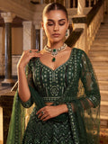 Graceful Green Sequins Net Wedding Wear Lehenga Choli With Dupatta