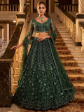 Graceful Green Sequins Net Wedding Wear Lehenga Choli With Dupatta