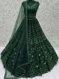 Graceful Green Sequins Net Wedding Wear Lehenga Choli With Dupatta