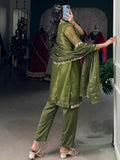 Lovable Olive Green Sequins Organza Festival Wear Salwar Suit