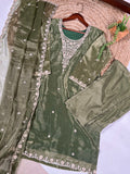 Lovable Olive Green Sequins Organza Festival Wear Salwar Suit