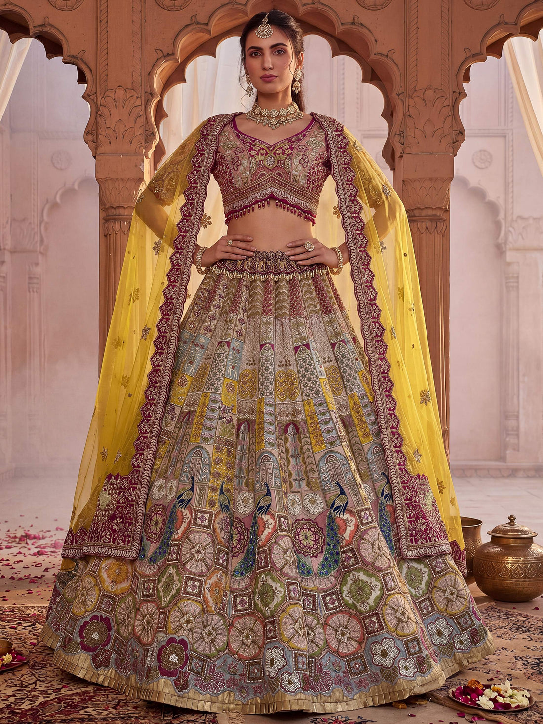 Charming Multi-Color Zari Work Silk Wedding Wear Lehenga Choli With Dupatta