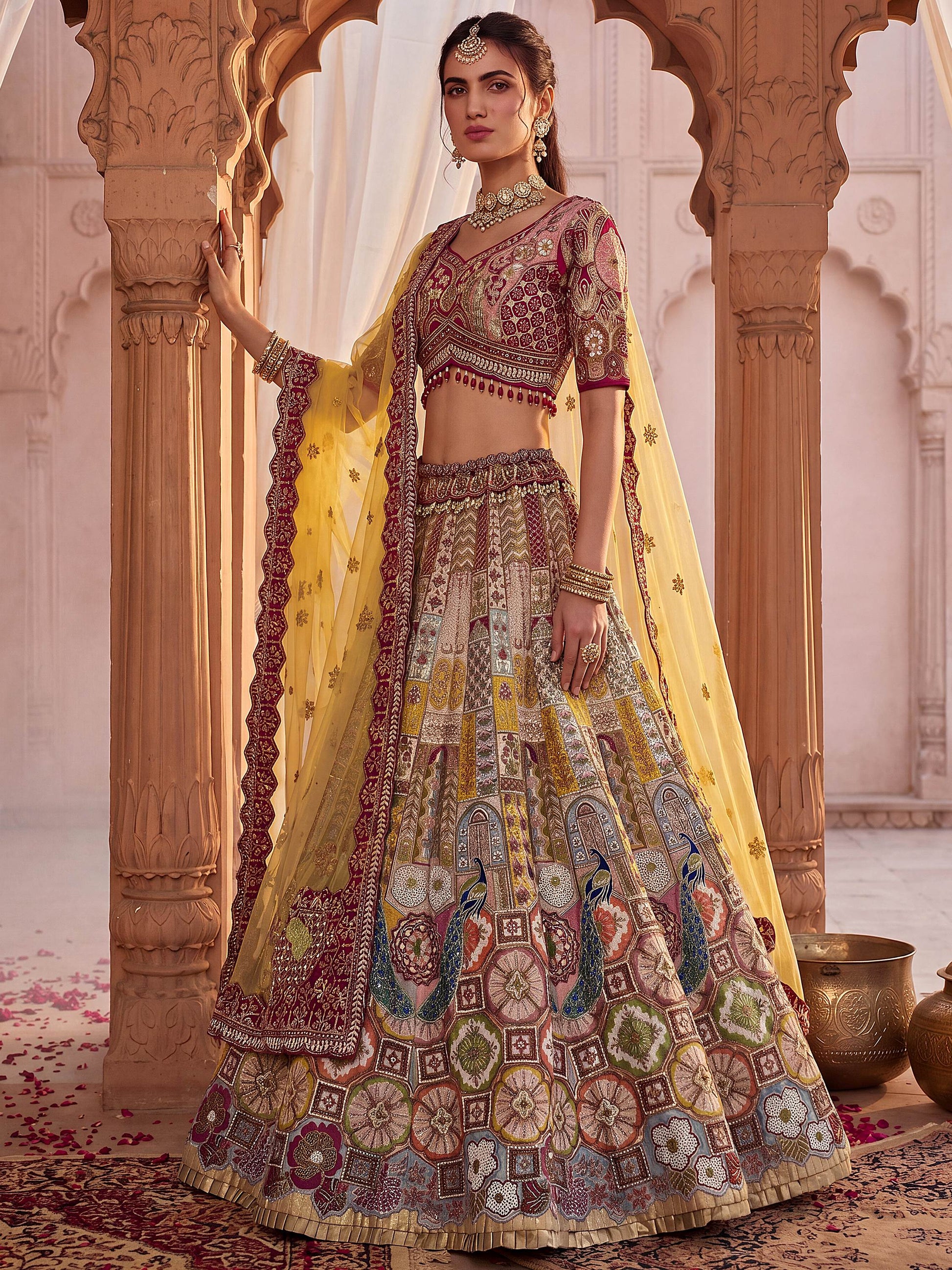 Charming Multi-Color Zari Work Silk Wedding Wear Lehenga Choli With Dupatta