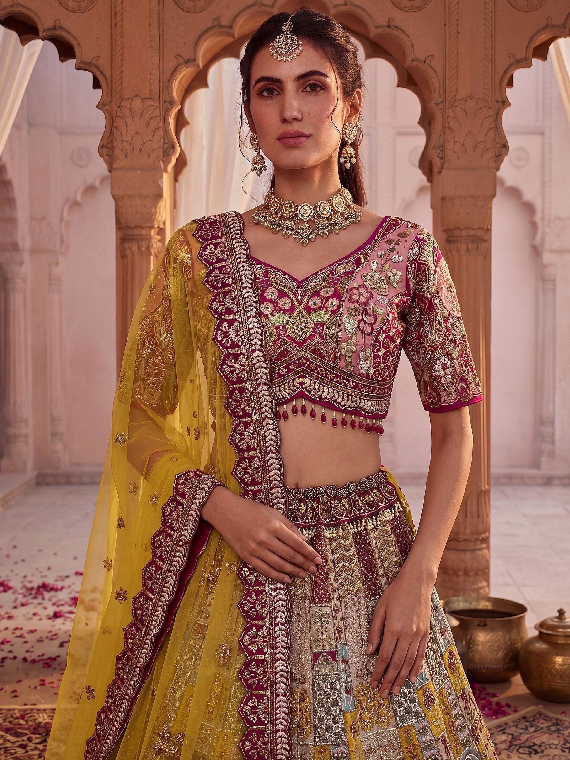Charming Multi-Color Zari Work Silk Wedding Wear Lehenga Choli With Dupatta