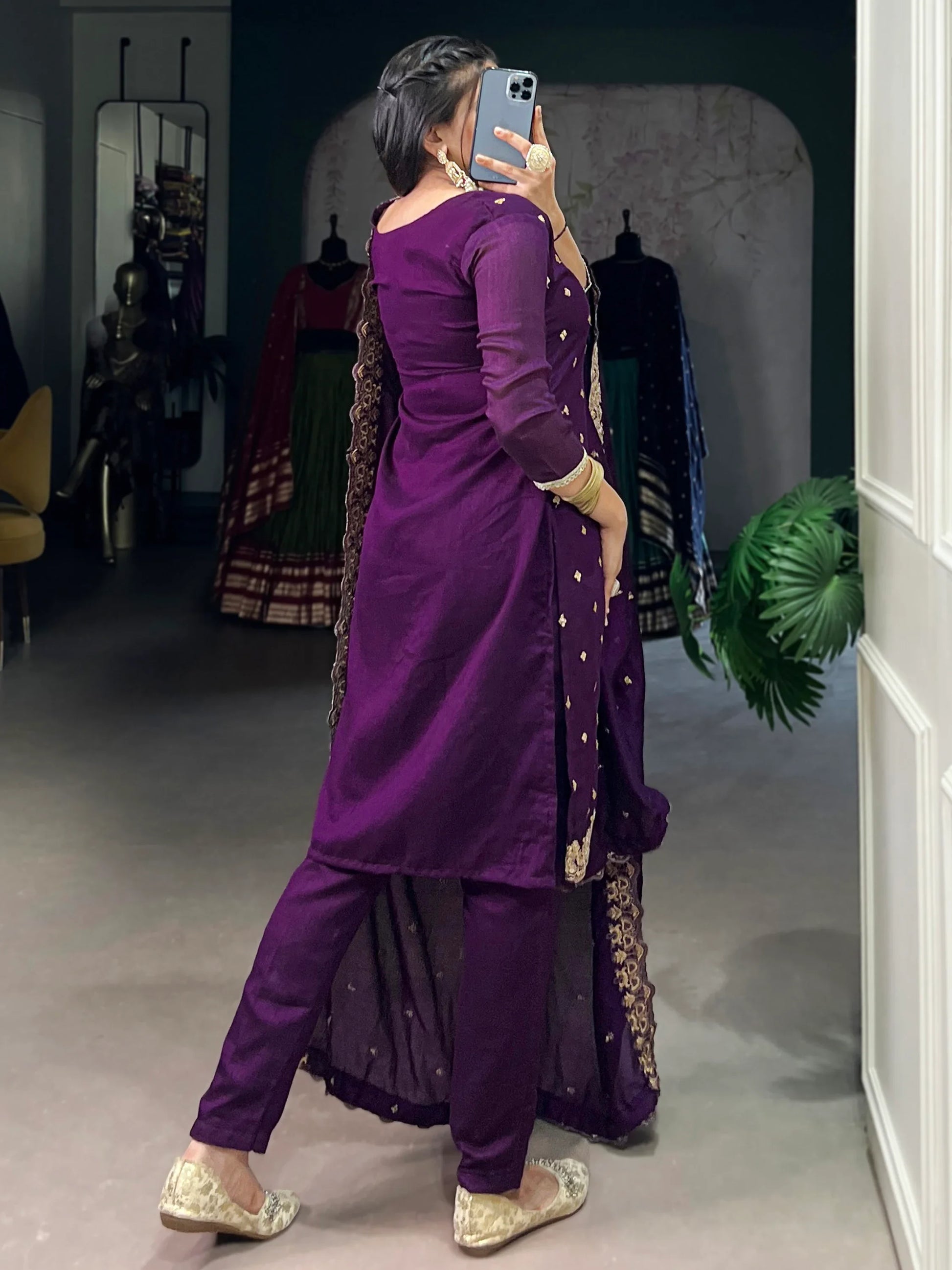 Fantastic Purple Embroidery Silk Function Salwar With Dupatta