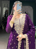 Fantastic Purple Embroidery Silk Function Salwar With Dupatta