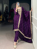 Fantastic Purple Embroidery Silk Function Salwar With Dupatta