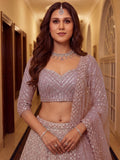 Alluring Light Pink Sequins Net Weddings Wear Lehenga Choli With Dupatta