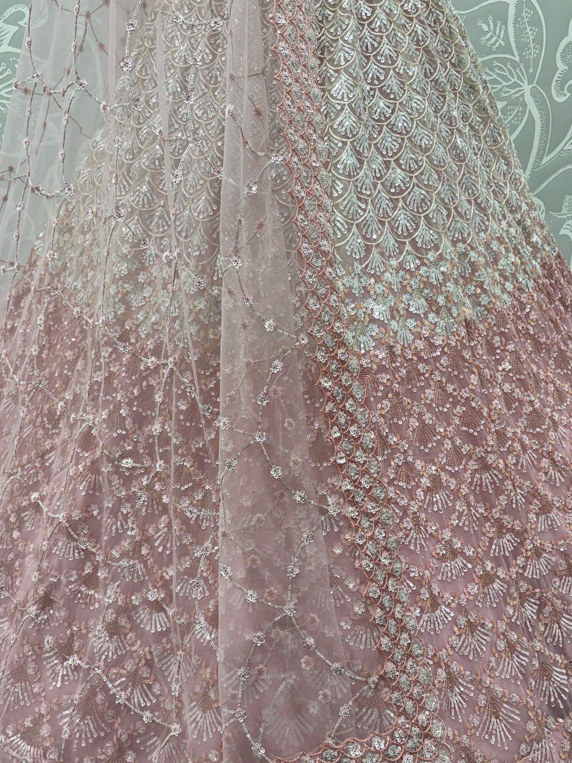 Alluring Light Pink Sequins Net Weddings Wear Lehenga Choli With Dupatta