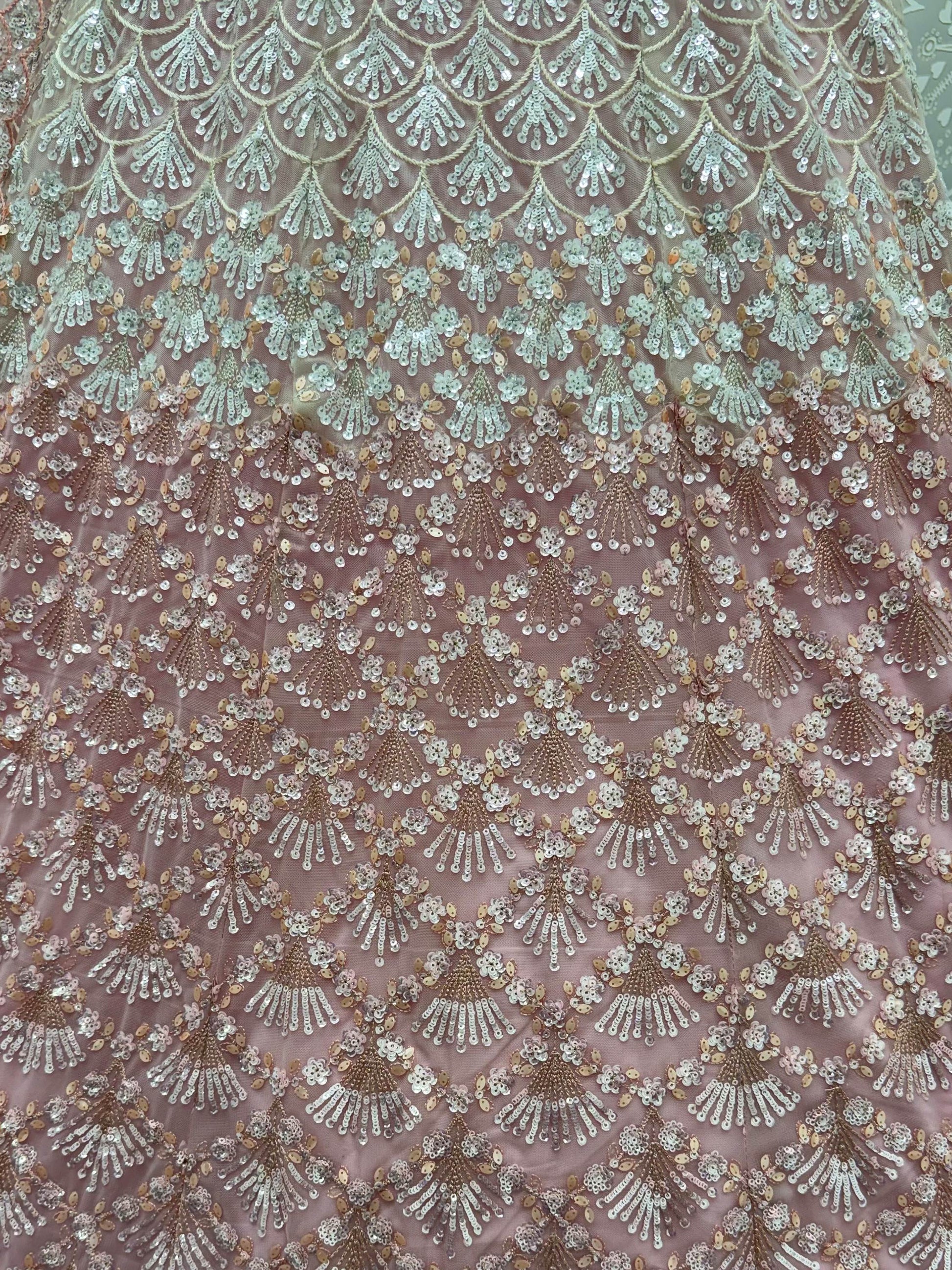 Alluring Light Pink Sequins Net Weddings Wear Lehenga Choli With Dupatta
