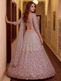 Alluring Light Pink Sequins Net Weddings Wear Lehenga Choli With Dupatta