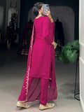 Sparkling Rani Pink Embroidered Organza Festival Wear Salwar Kameez With Dupatta