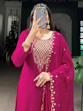 Sparkling Rani Pink Embroidered Organza Festival Wear Salwar Kameez With Dupatta
