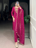 Sparkling Rani Pink Embroidered Organza Festival Wear Salwar Kameez With Dupatta