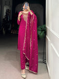Sparkling Rani Pink Embroidered Organza Festival Wear Salwar Kameez With Dupatta