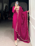 Sparkling Rani Pink Embroidered Organza Festival Wear Salwar Kameez With Dupatta