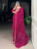 Sparkling Rani Pink Embroidered Organza Festival Wear Salwar Kameez With Dupatta