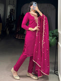 Sparkling Rani Pink Embroidered Organza Festival Wear Salwar Kameez With Dupatta