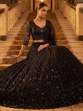 Glowing Black Embroidered Net Wedding Wear Lehenga Choli With Dupatta
