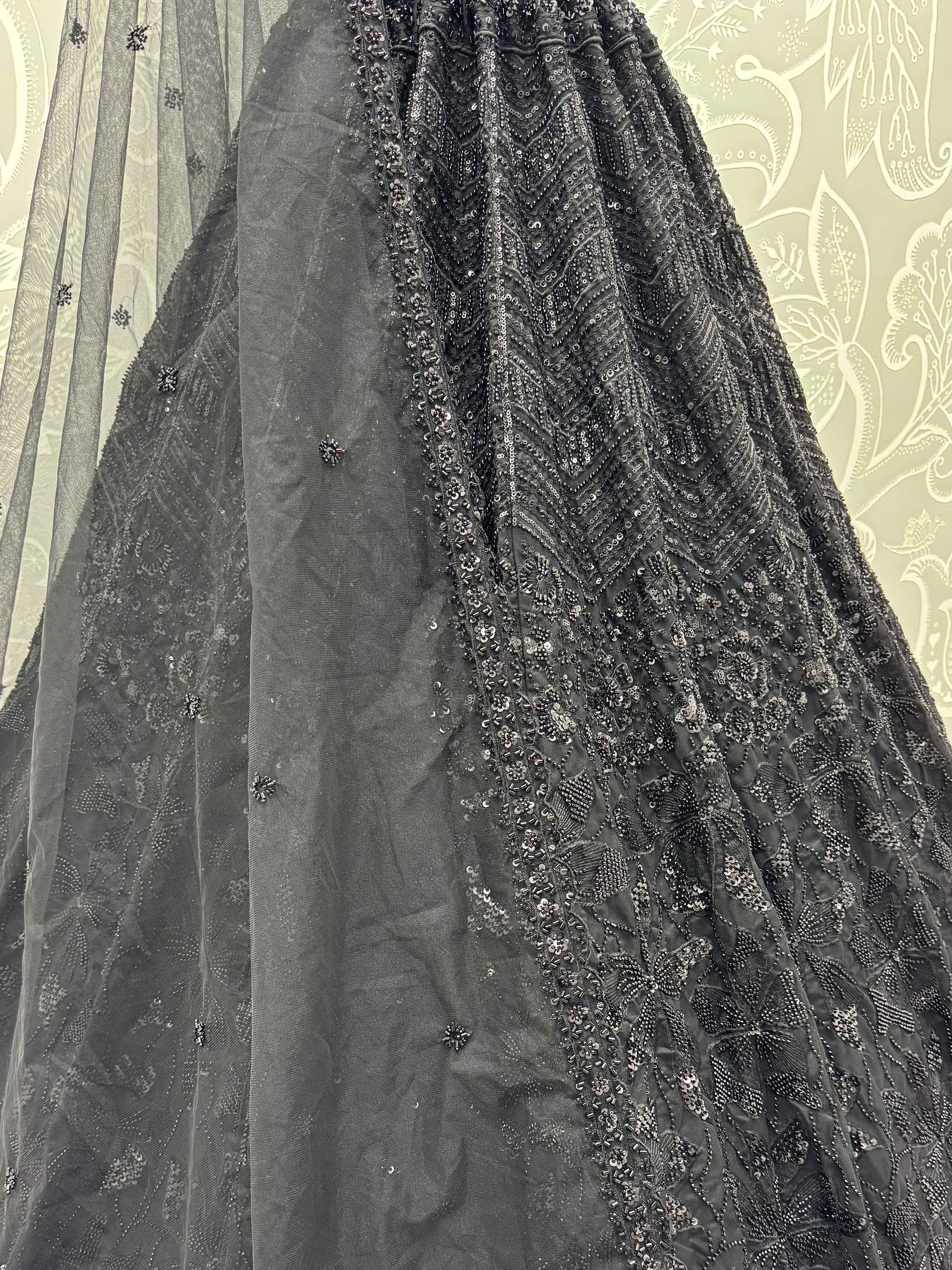 Glowing Black Embroidered Net Wedding Wear Lehenga Choli With Dupatta