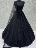 Glowing Black Embroidered Net Wedding Wear Lehenga Choli With Dupatta