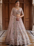 Pretty Mauve Embroidered Net Bridal Wear Lehenga Choli With Dupatta