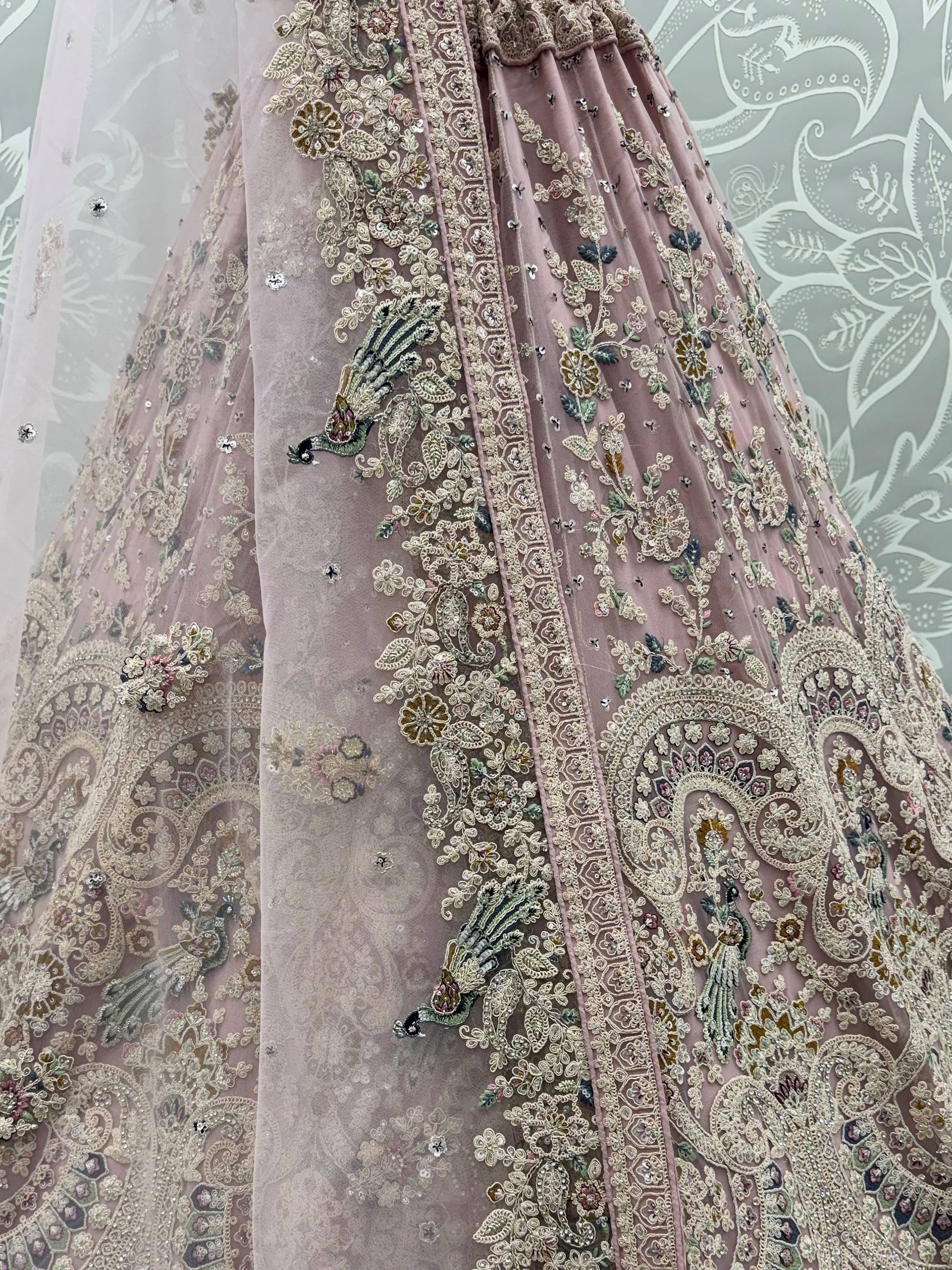 Pretty Mauve Embroidered Net Bridal Wear Lehenga Choli With Dupatta