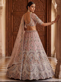 Pretty Mauve Embroidered Net Bridal Wear Lehenga Choli With Dupatta
