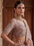Pretty Mauve Embroidered Net Bridal Wear Lehenga Choli With Dupatta