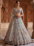 Elegant Sky-Blue Zari Work Net Bridal Wear Lehenga Choli With Dupatta