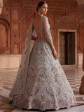Elegant Sky-Blue Zari Work Net Bridal Wear Lehenga Choli With Dupatta