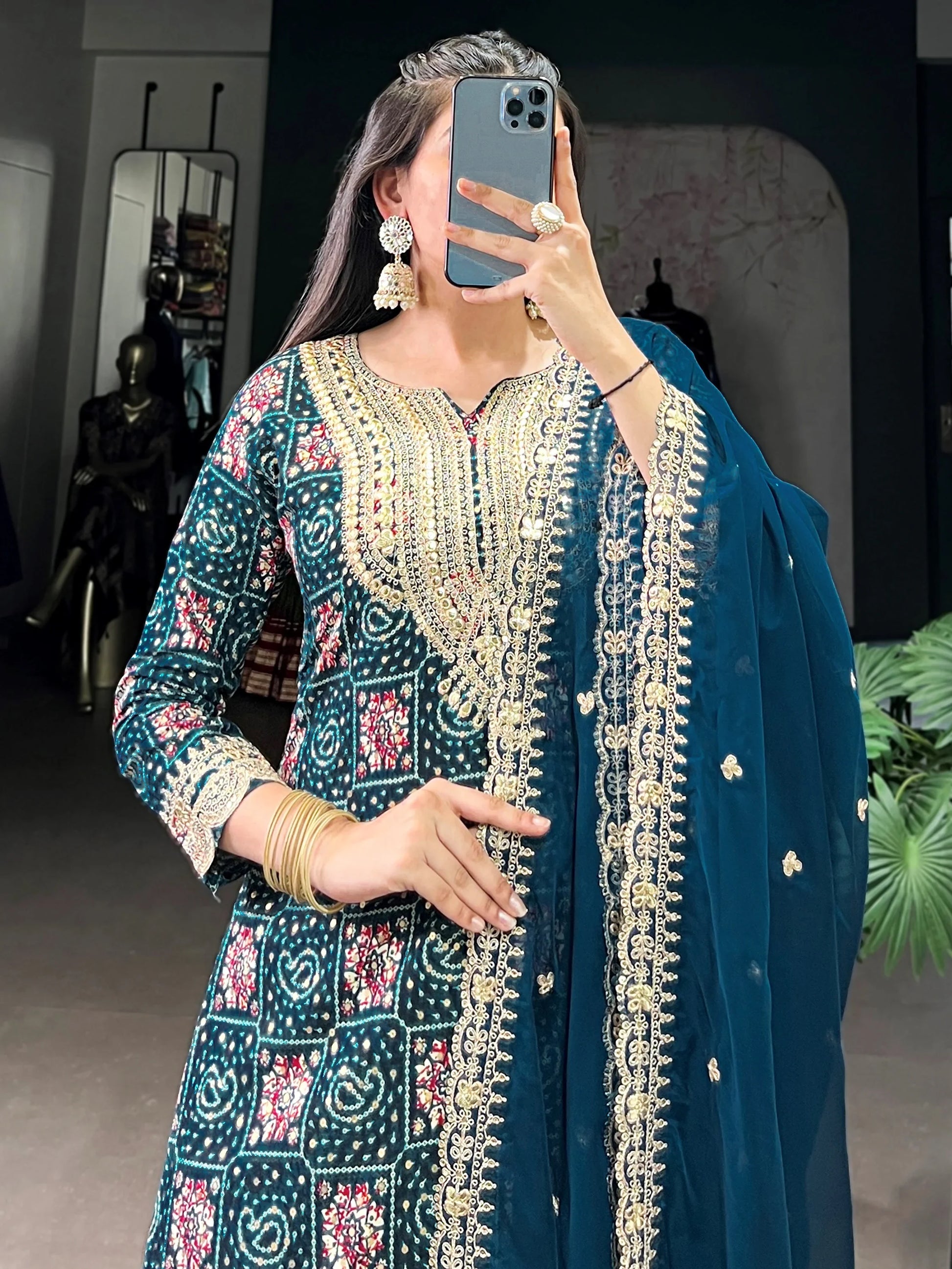 Magnificent Teal Blue Embroidered Rayon Festival Salwar With Dupatta