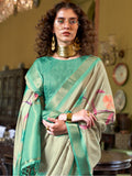 Awesome Teal Green Printed Banarasi Silk Festival Wear Saree