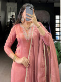 Wonderful Peach Handwork Tissue Festival Salwar With Dupatta