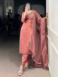 Wonderful Peach Handwork Tissue Festival Salwar With Dupatta