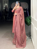 Wonderful Peach Handwork Tissue Festival Salwar With Dupatta