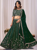 Stylish Green Sequins Georgette Wedding Wear Lehenga Choli With Dupatta