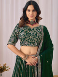 Stylish Green Sequins Georgette Wedding Wear Lehenga Choli With Dupatta