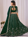 Stylish Green Sequins Georgette Wedding Wear Lehenga Choli With Dupatta